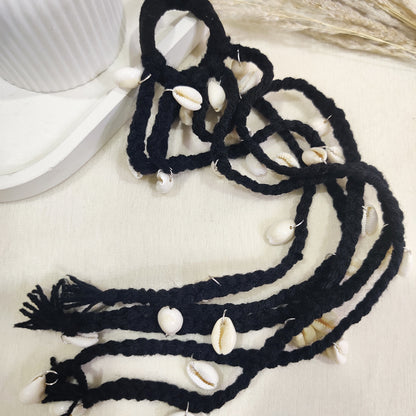 Black Braided Hair Accessory with Seashells – Ethnic Bohemian Vibe