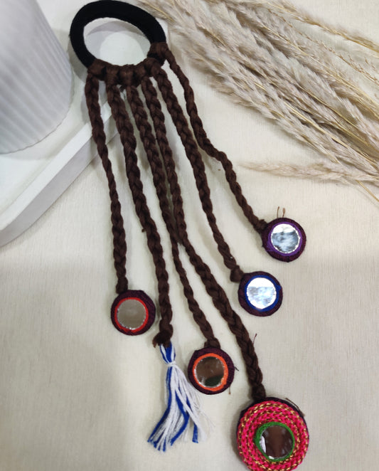 Brown Braided Hair Band with Mirror Work