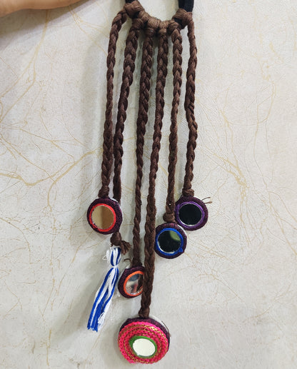 Brown Braided Hair Band with Mirror Work
