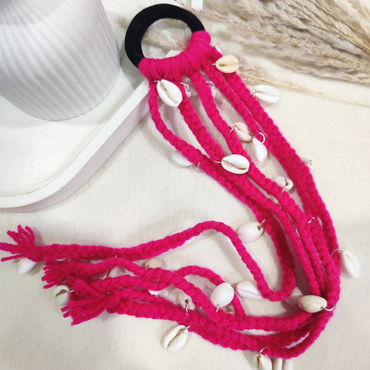 Pink Braided Hair Accessory with Seashells – Ethnic Bohemian Vibe