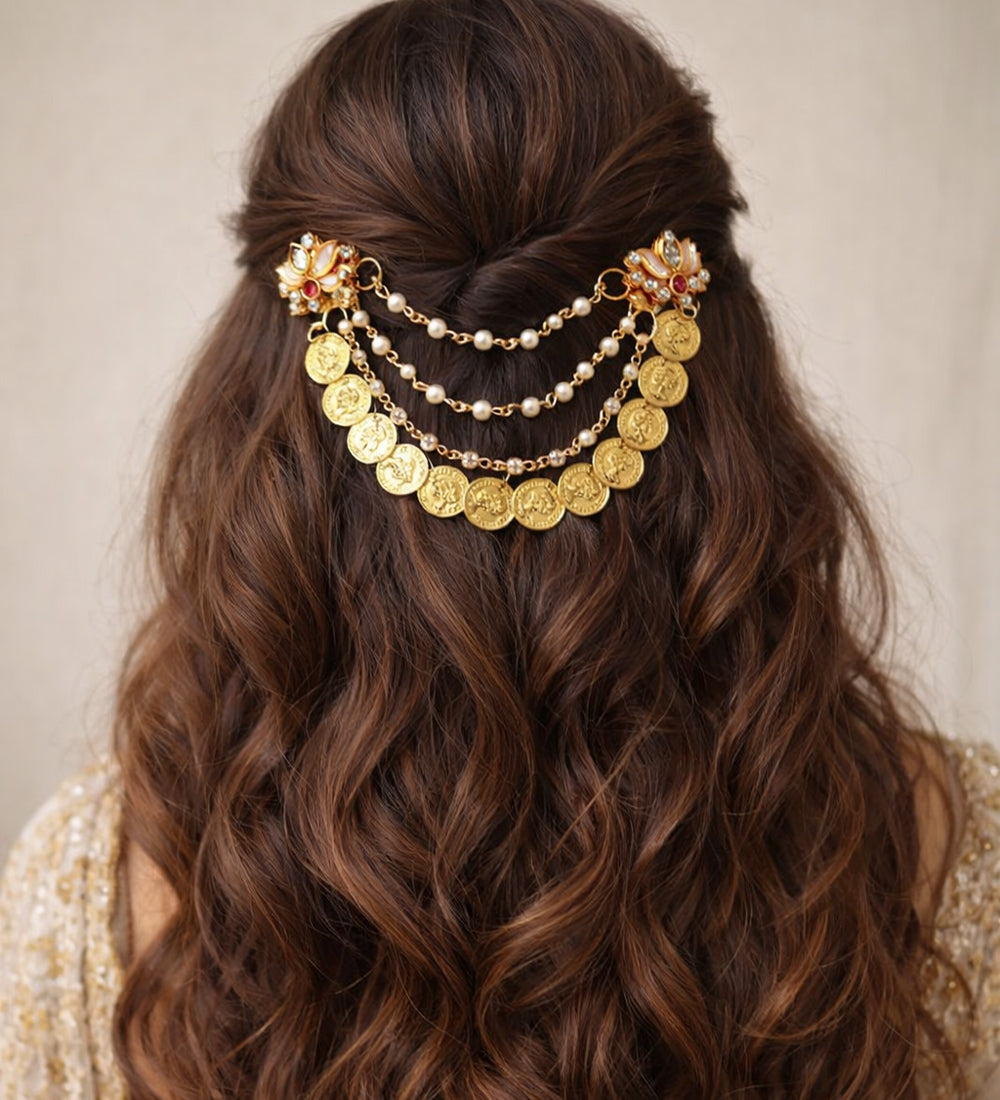 Gold Coin Pearl Hair Chain