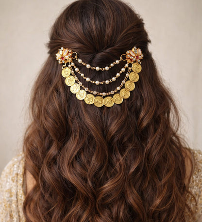 Gold Coin Pearl Hair Chain