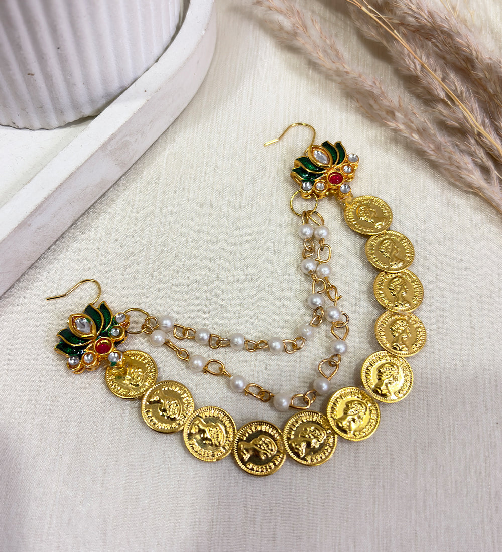 Gold Coin Pearl Hair Chain