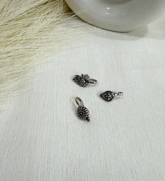 Oxidised  Non piercing Pressing Clip Nose Pin(Set of 3)