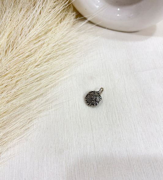 Oxidised Floral Non piercing Pressing Clip Nose Pin