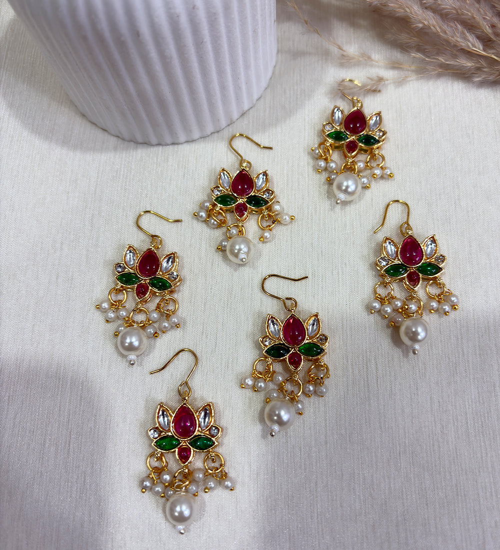 Royal Kundan Lotus Pearl Danglers