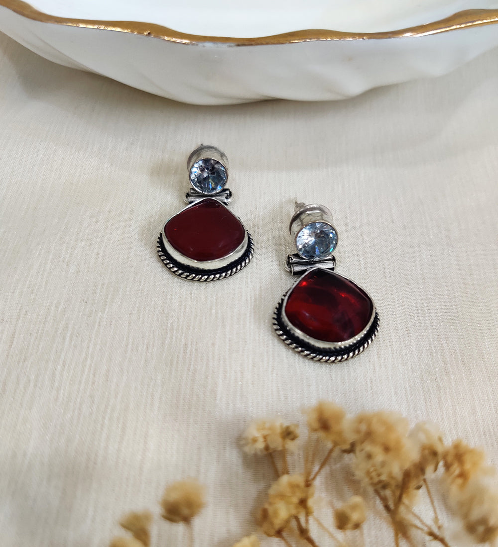 Ruby Dazzling Stone Silver Plated Fusion Stone Studded Earrings