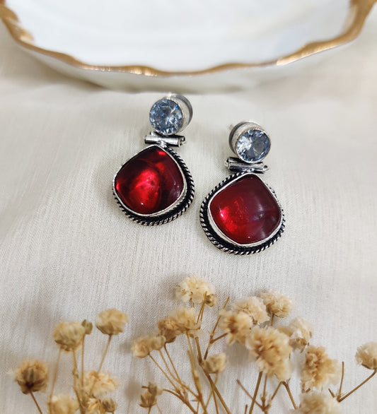 Ruby Dazzling Stone Silver Plated Fusion Stone Studded Earrings