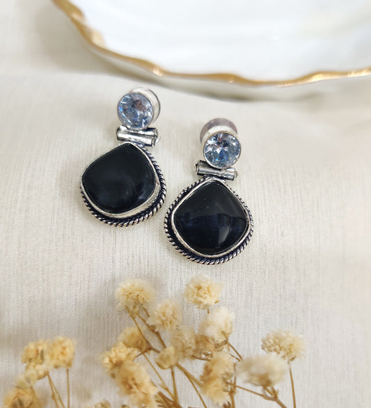 Black Dazzling Stone Silver Plated Fusion Stone Studded Earrings