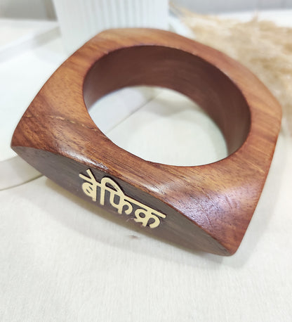 Wooden Befikr Engraved Bangle