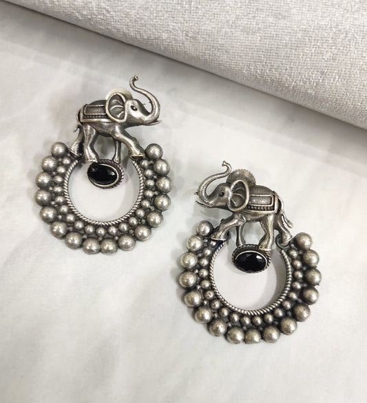 Elephant Motif and black Stone Earring