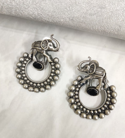 Elephant Motif and black Stone Earring