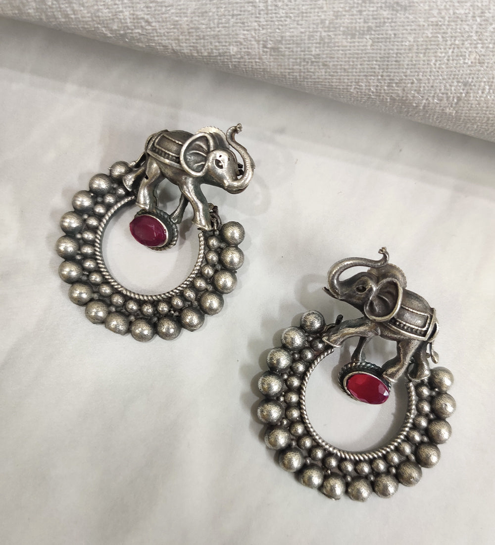 Elephant Motif and Pink Stone Earring