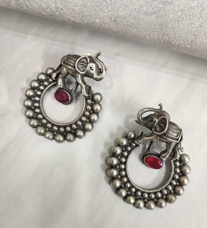 Elephant Motif and Pink Stone Earring