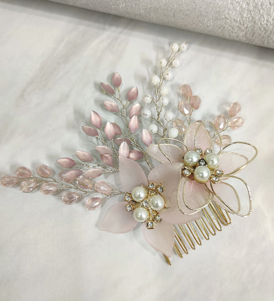 Pink Floral Hair Comb