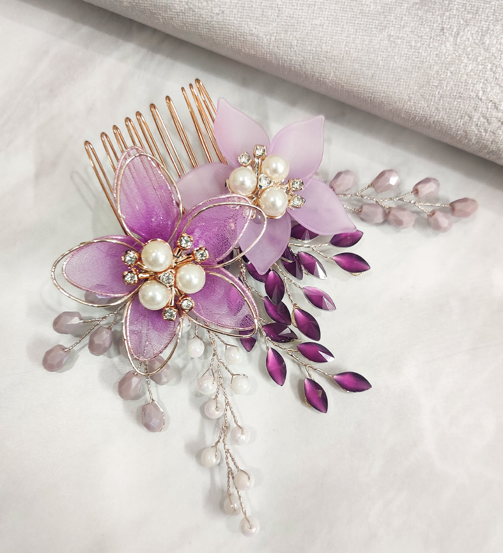 Purple Floral Hair Comb