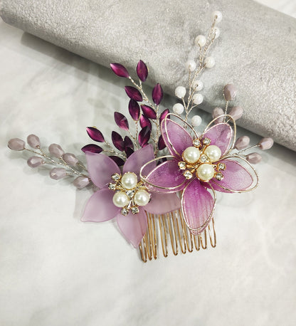 Purple Floral Hair Comb