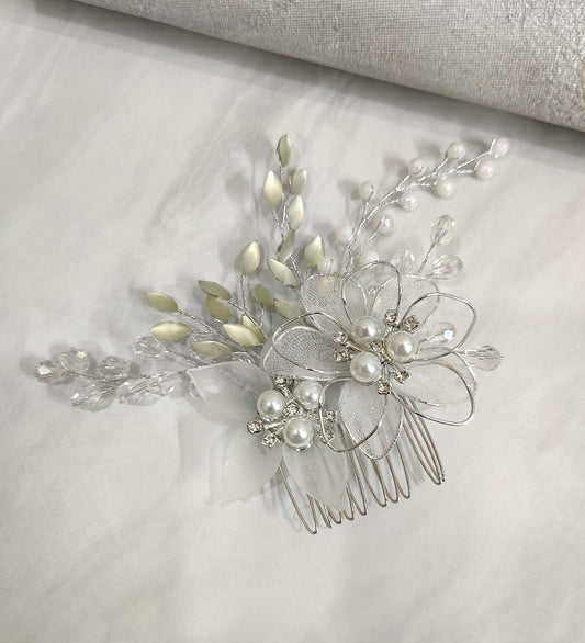 Silver Floral Hair Comb