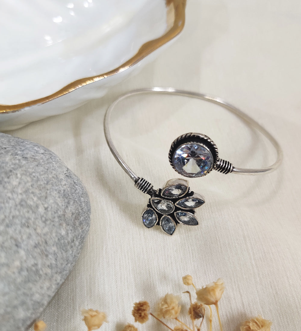 White Stone Adjustable Oxidised Bracelet