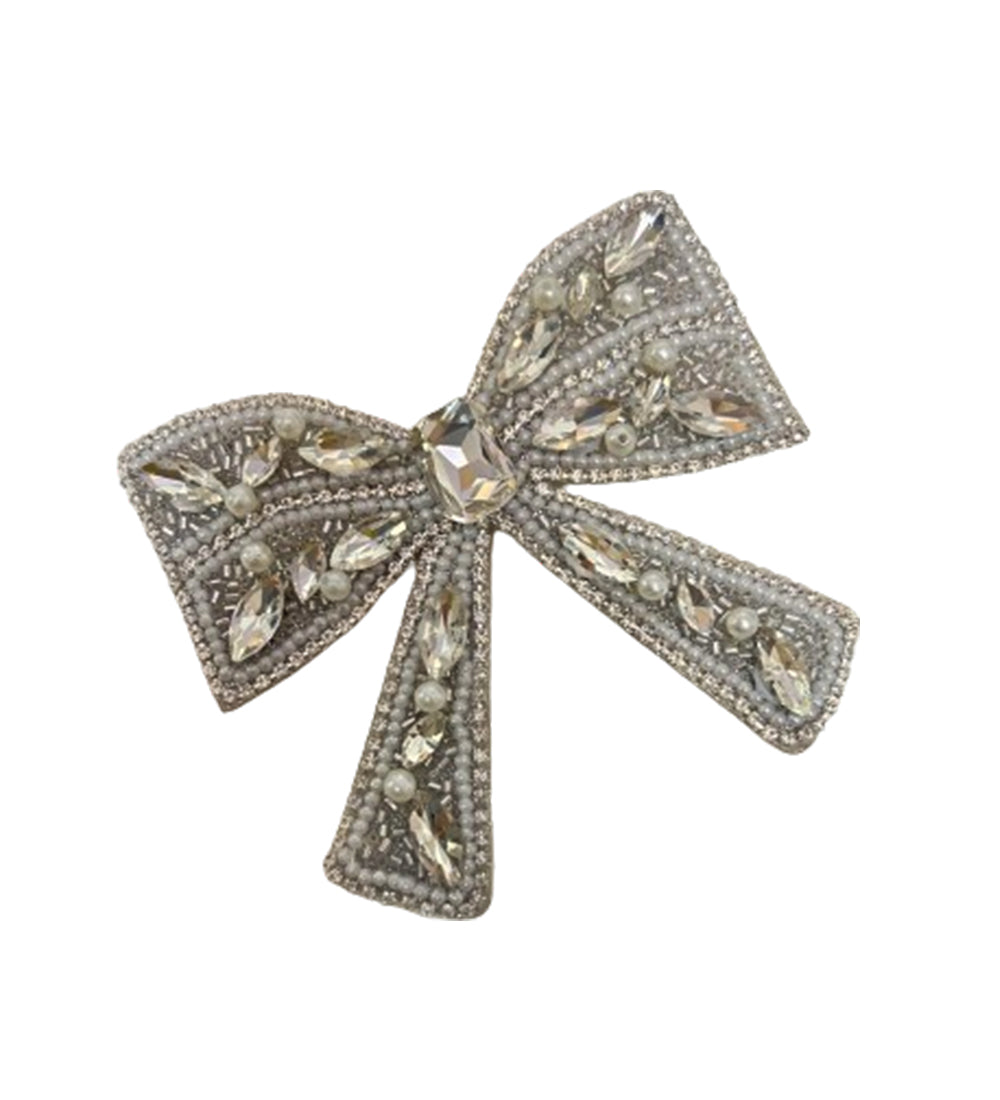 Silver Embellished Hair Bow Clip
