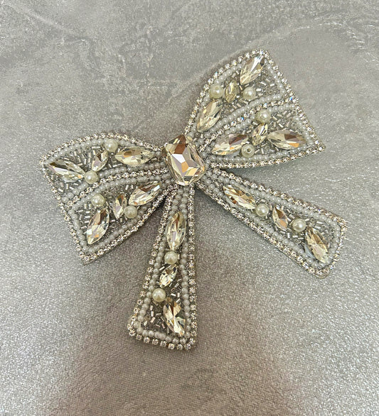 Silver Embellished Hair Bow Clip