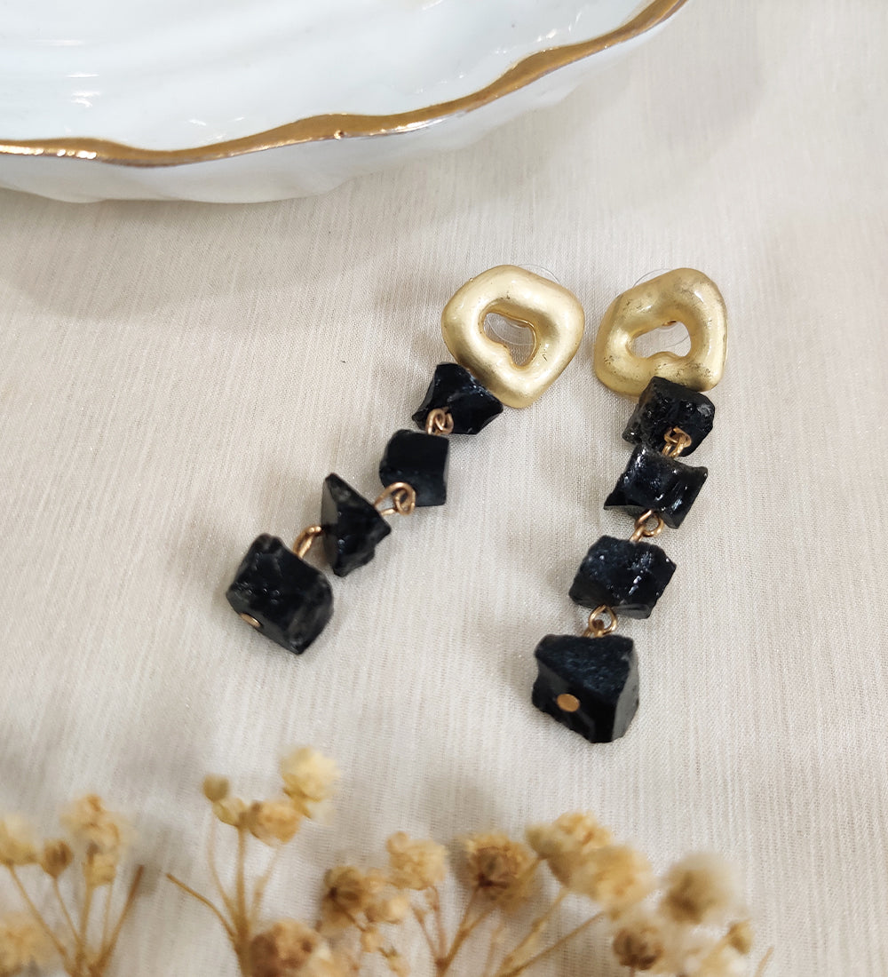 Black Gemstone Crystal Stone Dangle Earrings