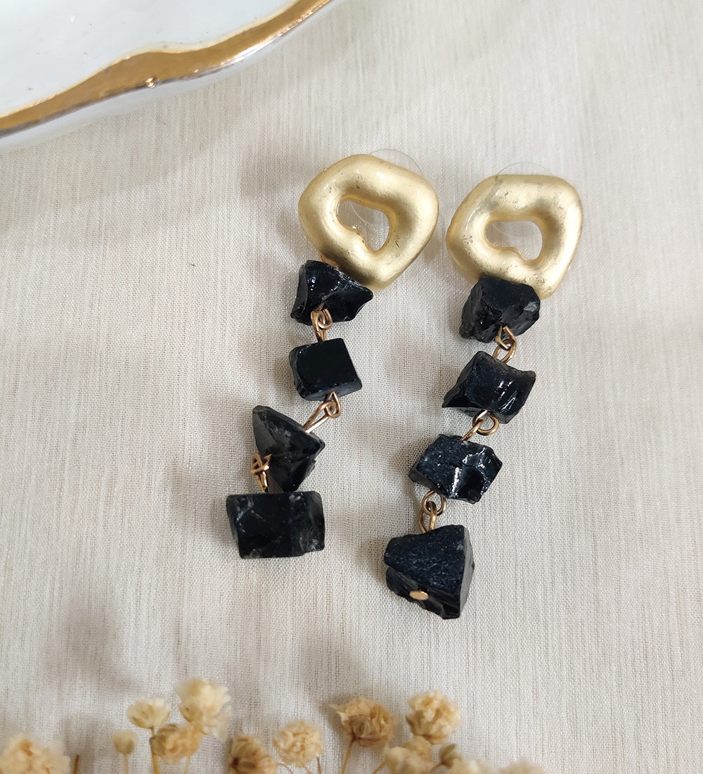 Black Gemstone Crystal Stone Dangle Earrings