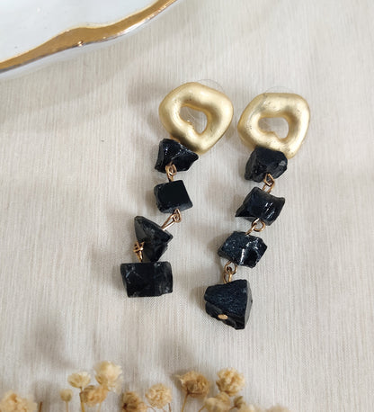 Black Gemstone Crystal Stone Dangle Earrings