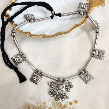 Silver Afghani Ghungroo Oxidised Necklace Set