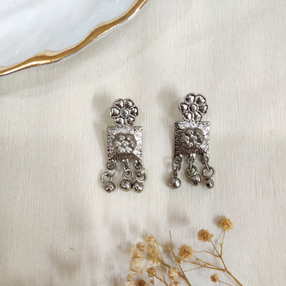 Silver Afghani Ghungroo Oxidised Necklace Set