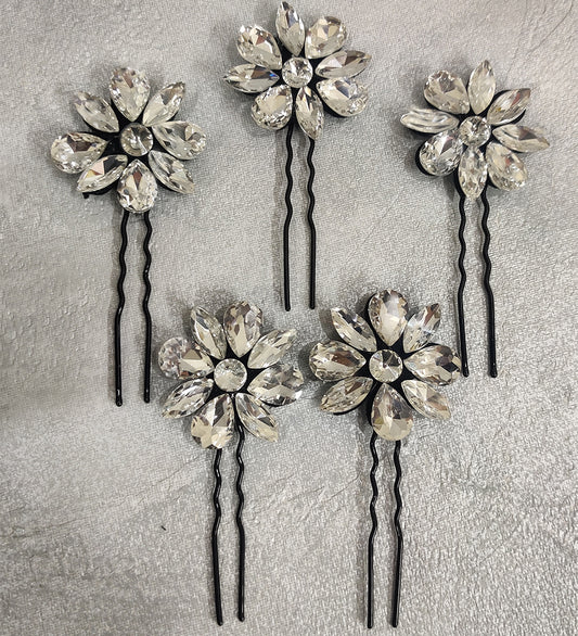 Silver Flower Hair U Pin with Back Velcro Stick-on
