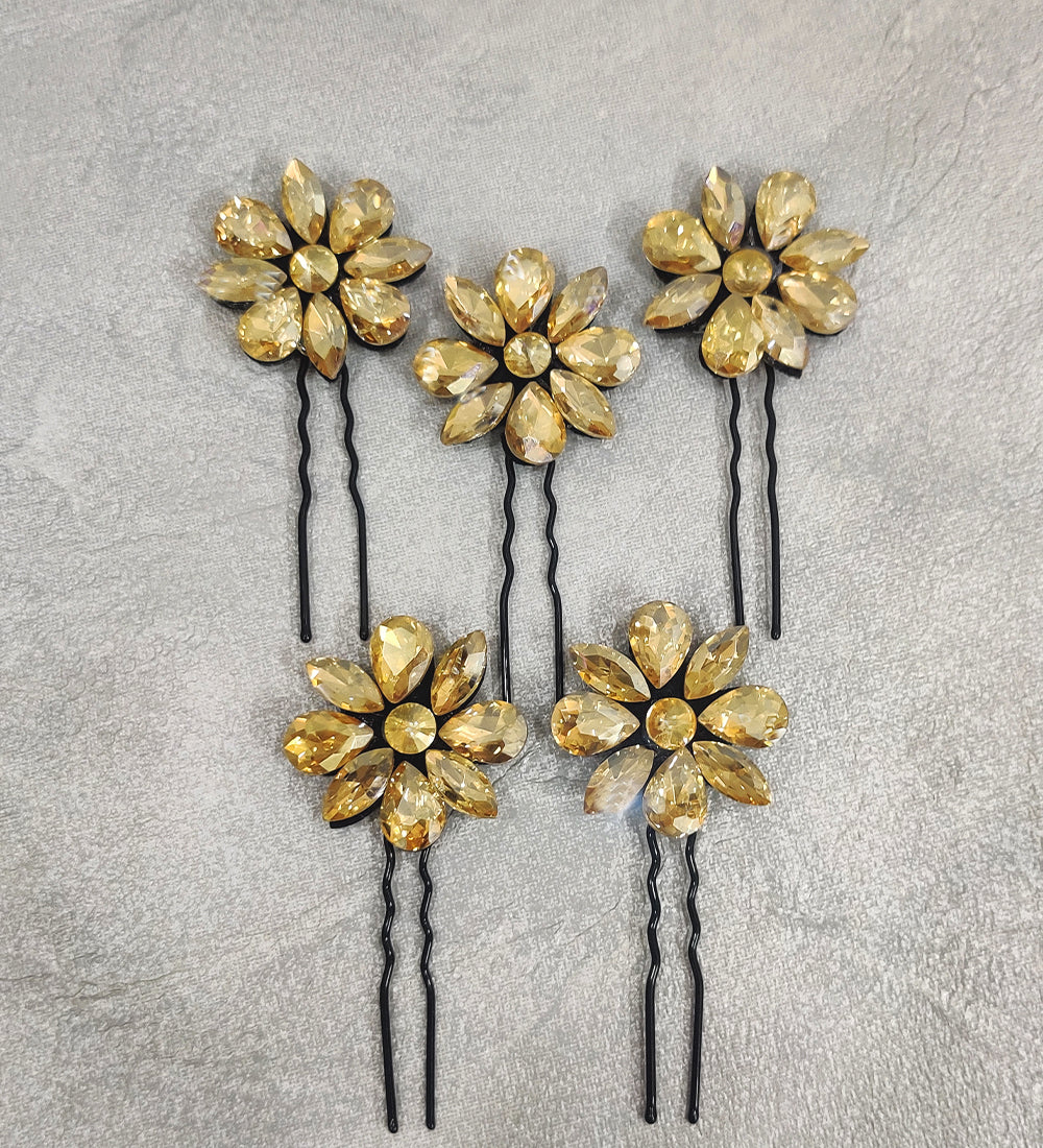 Golden Flower Hair U Pin with Back Velcro Stickon
