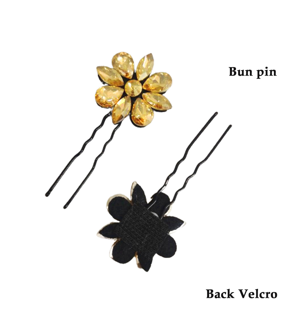 Golden Flower Hair U Pin with Back Velcro Stickon