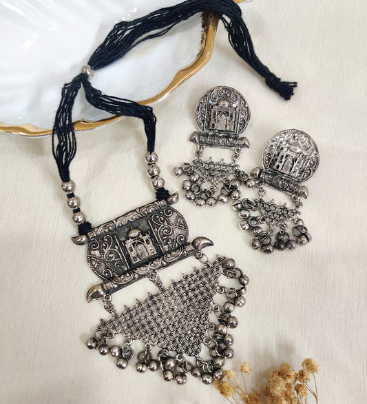 Oxidised Taj mahal Necklace Earring Set