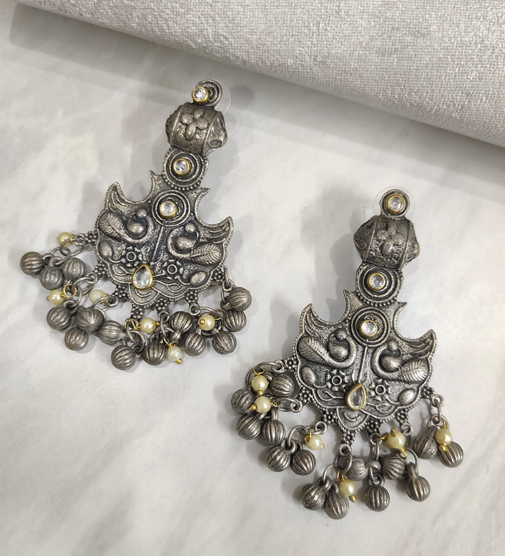 Silver Oxidised Meena Earring