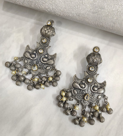 Silver Oxidised Meena Earring