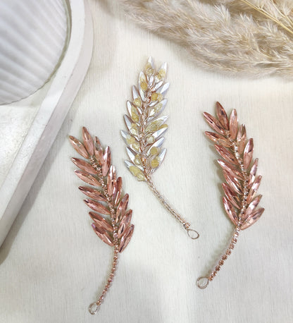 Rose Gold Crystal Rhinestone Leaf