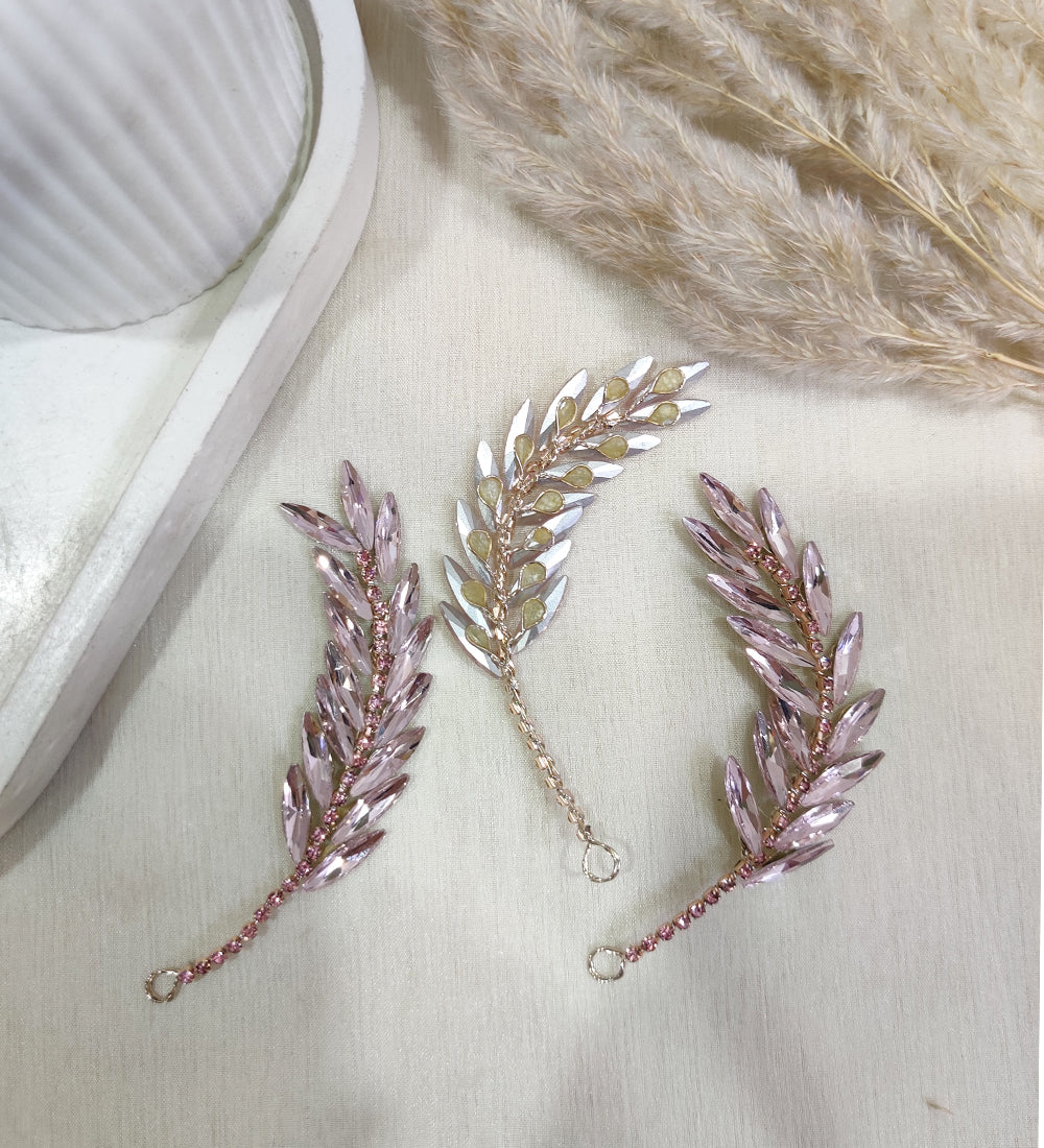 Pink Crystal Rhinestone Leaf