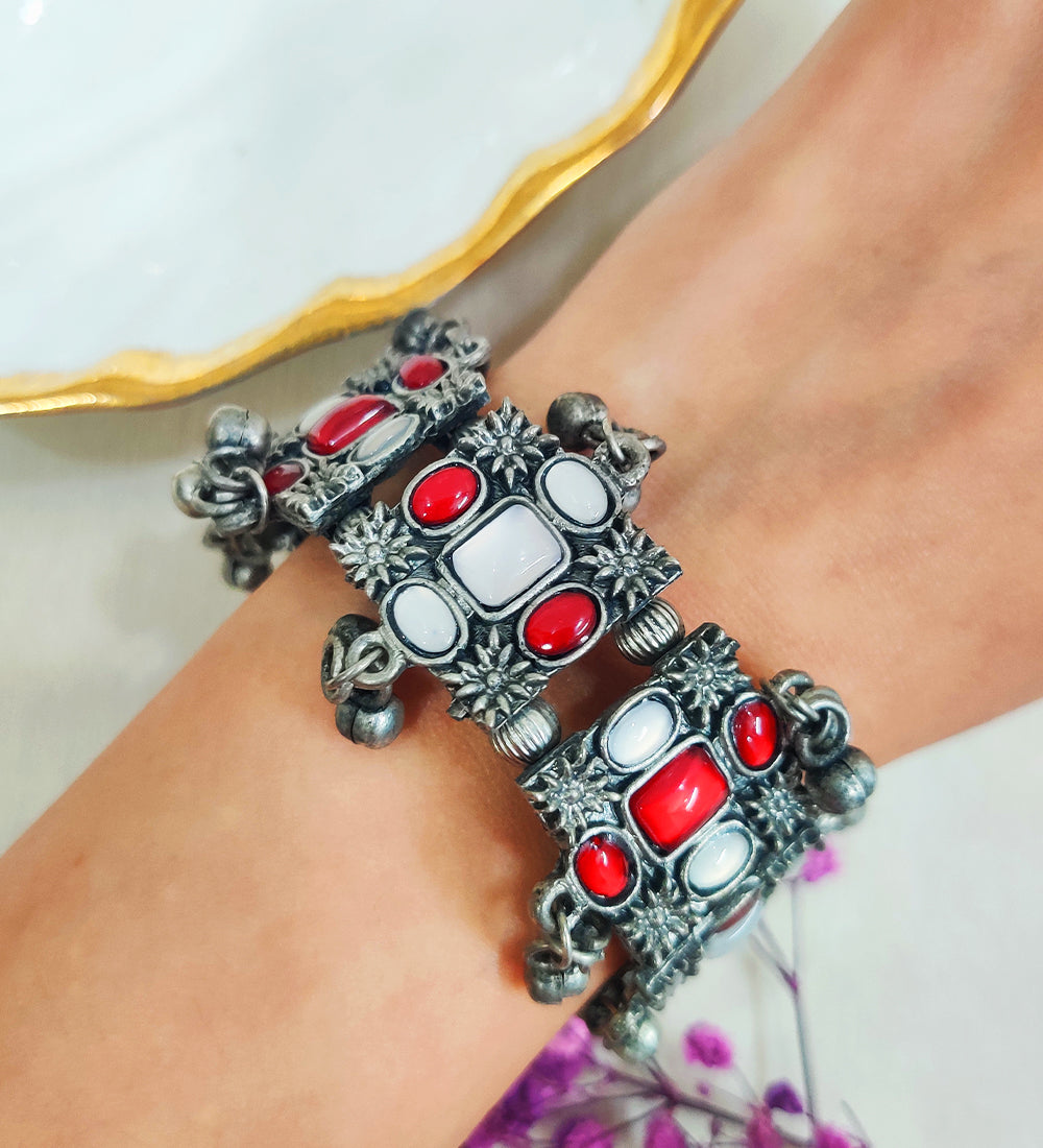 Vintage Grey and Red Stone Adjustable Kada
