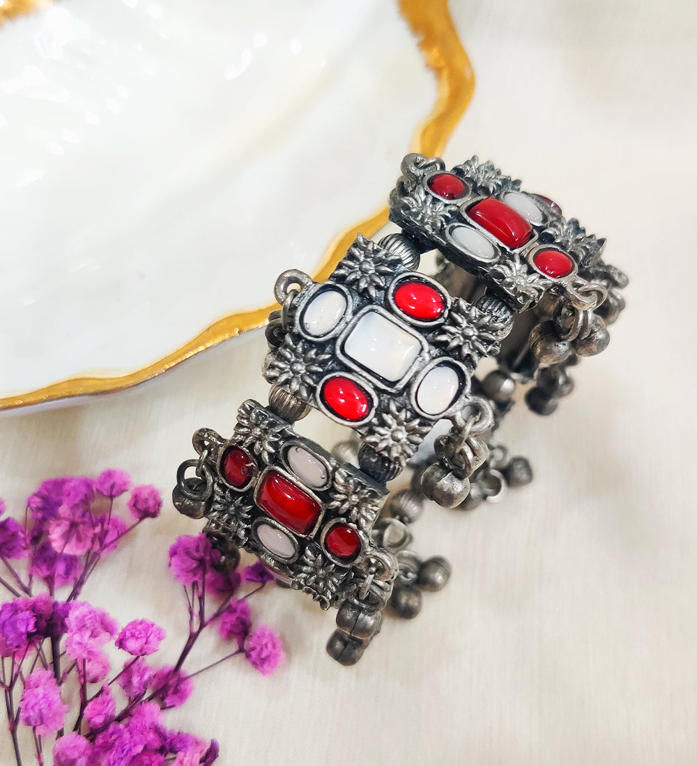Vintage Grey and Red Stone Adjustable Kada