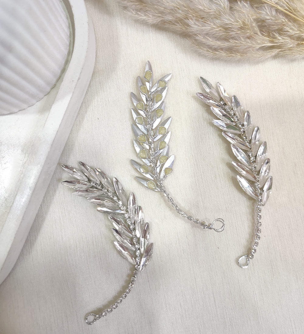 Silver Crystal Rhinestone Leaf