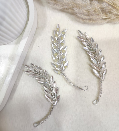 Silver Crystal Rhinestone Leaf
