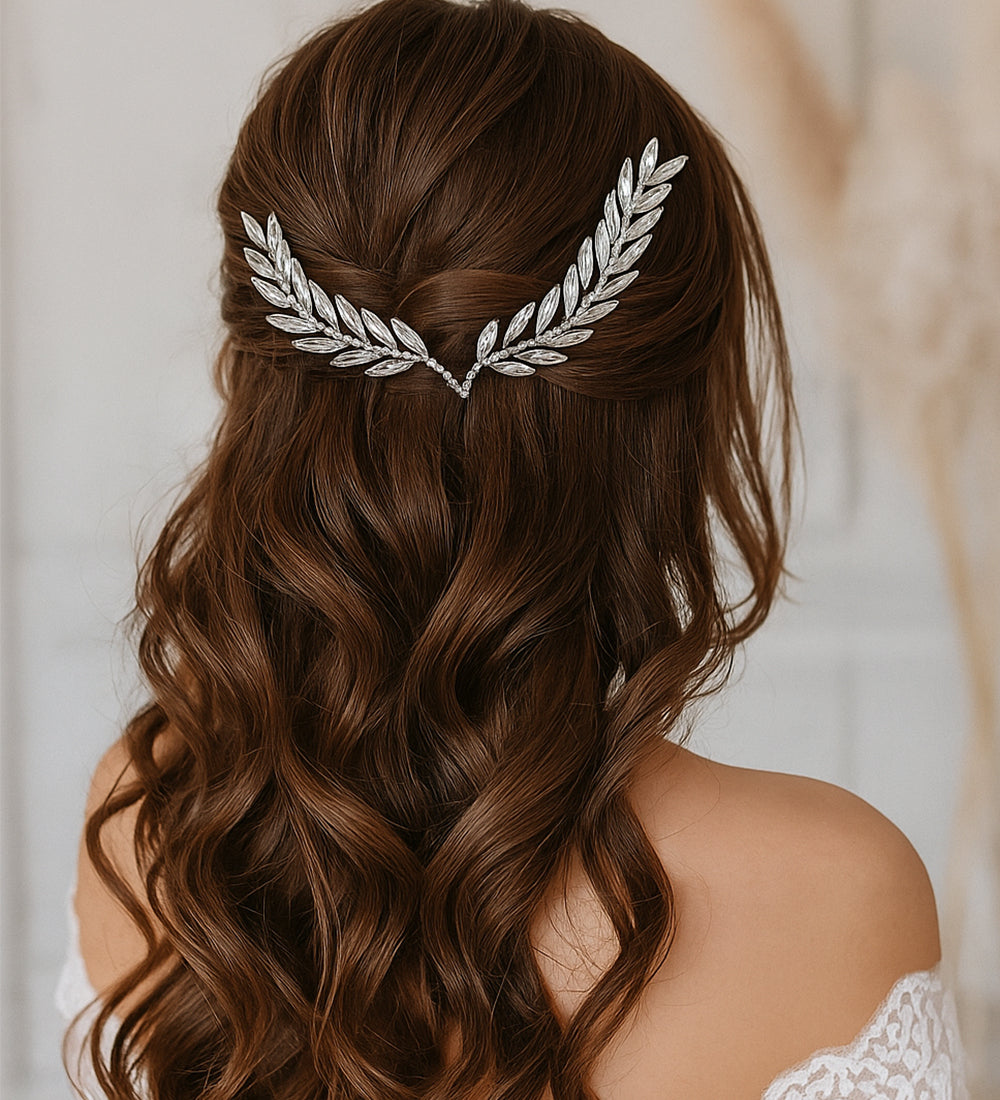 Silver Crystal Rhinestone Leaf
