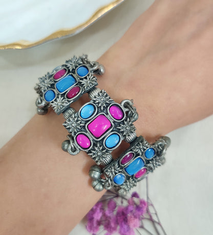 Vintage Blue and Pink Stone Adjustable Kada