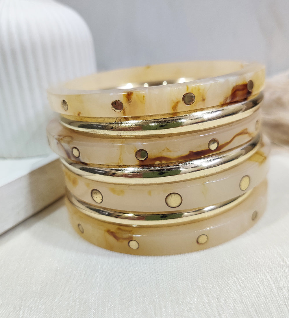 Gold–Ivory Bangle Stack for Women