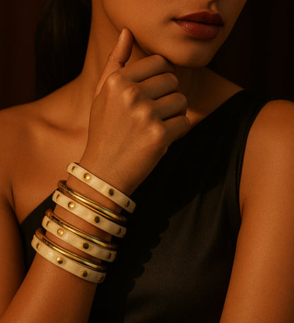 Gold–Ivory Bangle Stack for Women