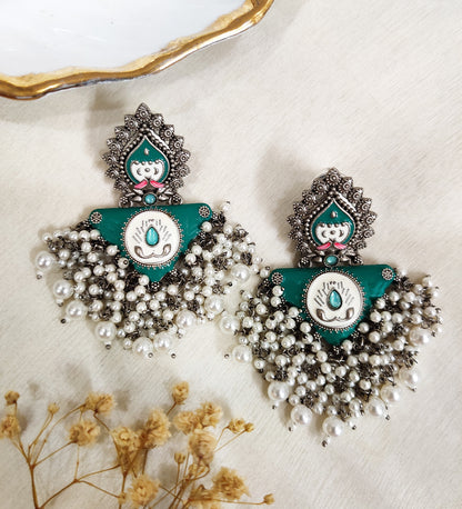 Turquoise Oxidised Pearl Earrings