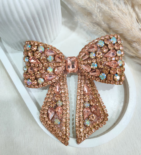 Rose Gold Crystal Hair Bow Clip