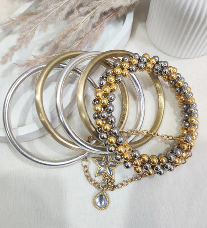 Dual Tone Kada Bangles with Beaded Bracelet