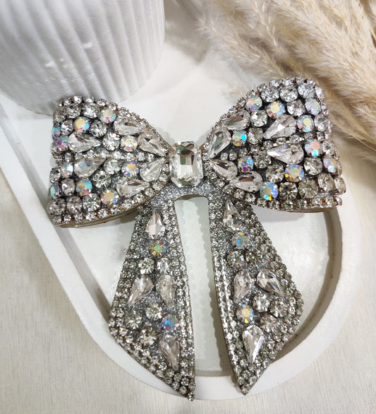Silver Crystal Hair Bow Clip